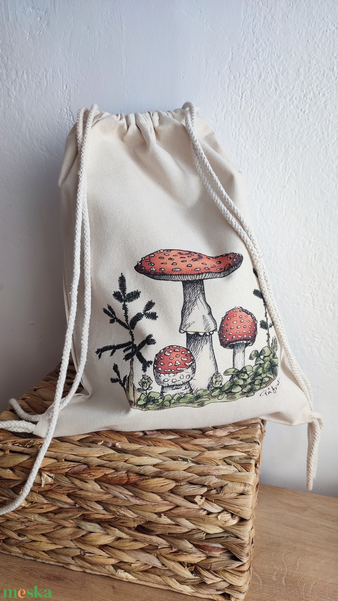 Vászon tornazsák galóca mintával - táska & tok - hátizsák - hátizsák - Meska.hu