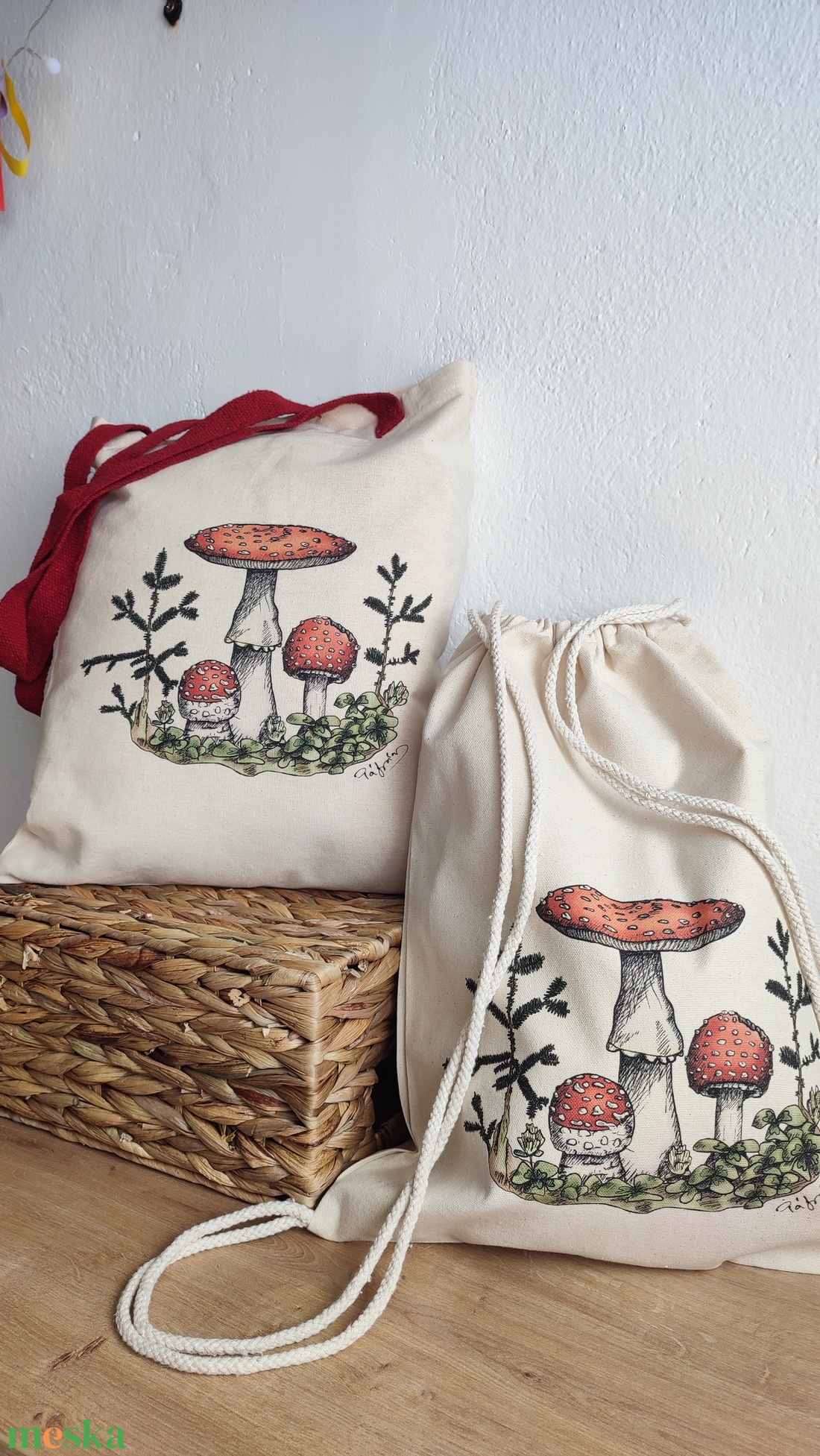 Vászon tornazsák galóca mintával - táska & tok - hátizsák - hátizsák - Meska.hu