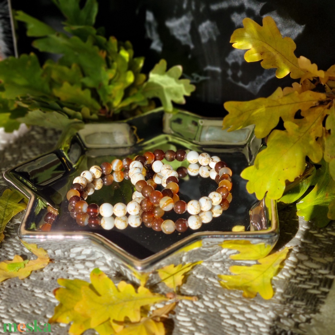 Achát, préselt kagylógyöngy uniszex karkötő  - ékszer - karkötő - ásványkarkötő - Meska.hu