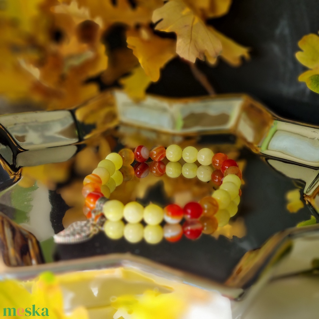 Narancs Achát, festett sárga jáde karkötő  - ékszer - karkötő - ásványkarkötő - Meska.hu