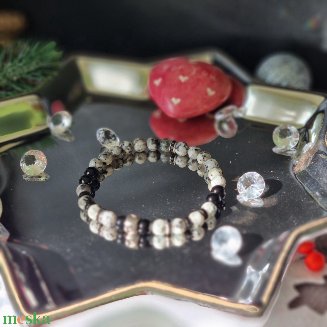 Szezám-kiwi jáspis és ónix karkötő  - ékszer - karkötő - ásványkarkötő - Meska.hu