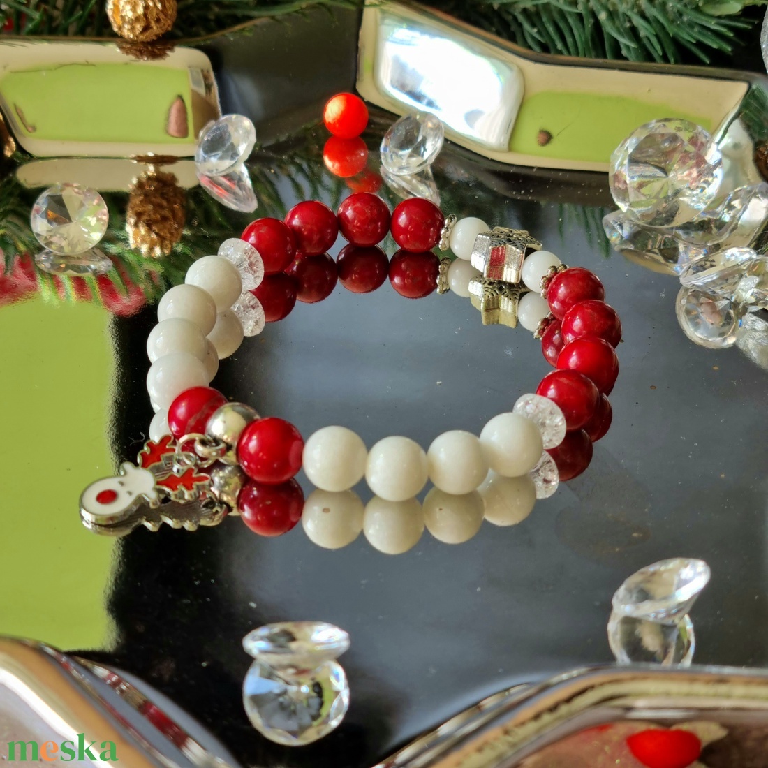 Jáspis, kalcedon, hegyikristály karkötő  - ékszer - karkötő - ásványkarkötő - Meska.hu