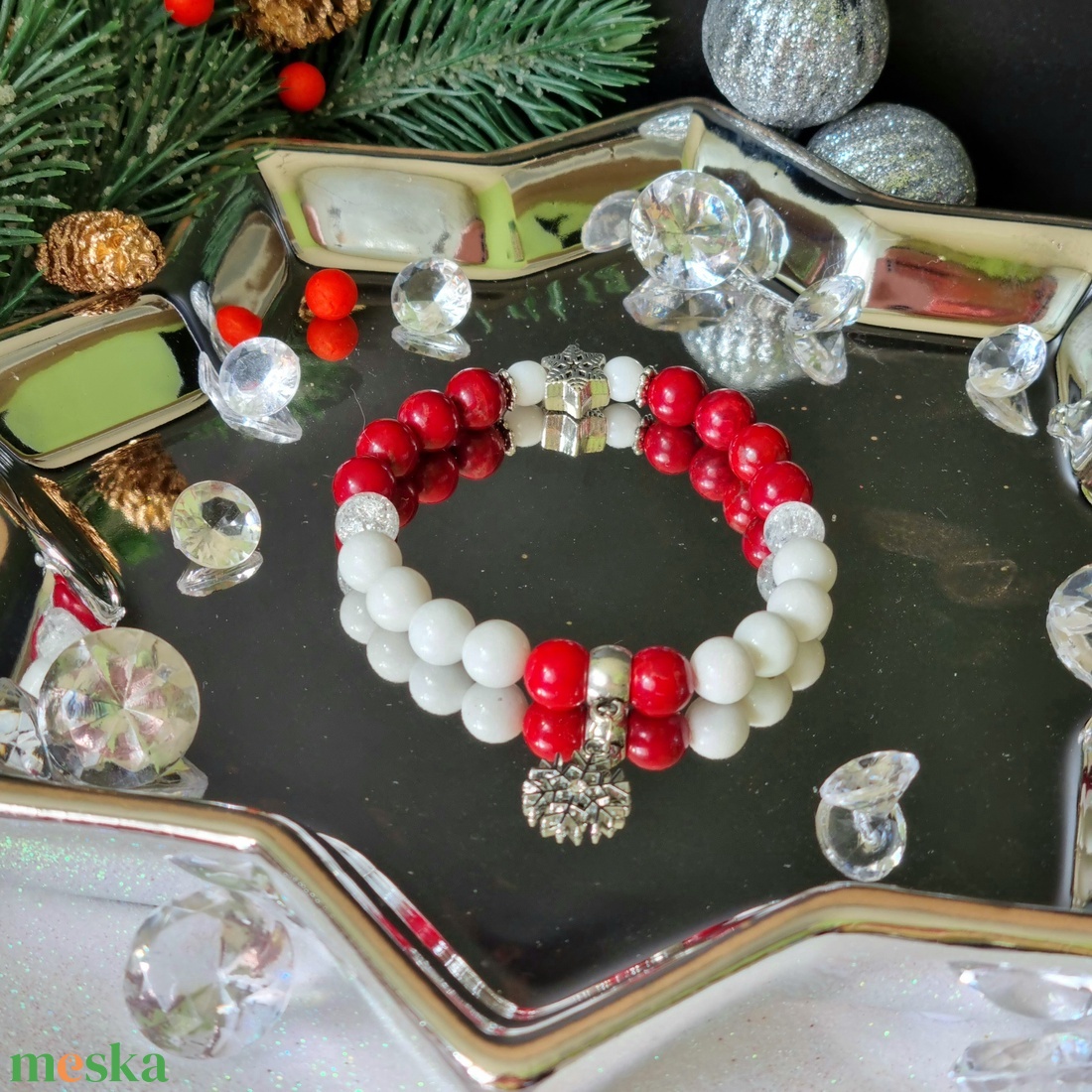 Jáspis, kalcedon, hegyikristály karkötő  - ékszer - karkötő - ásványkarkötő - Meska.hu