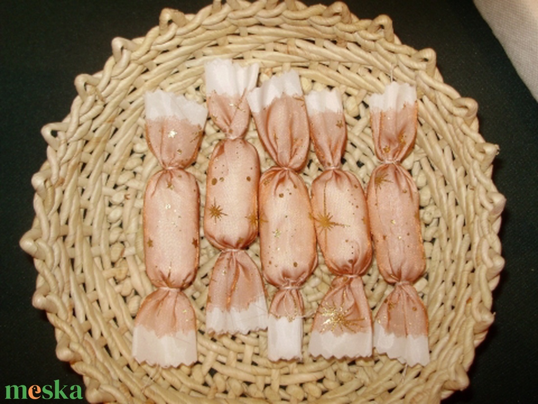 Textil szaloncukor,  bézs-arany, 5db - karácsony - karácsonyi lakásdekoráció - karácsonyfadíszek - Meska.hu