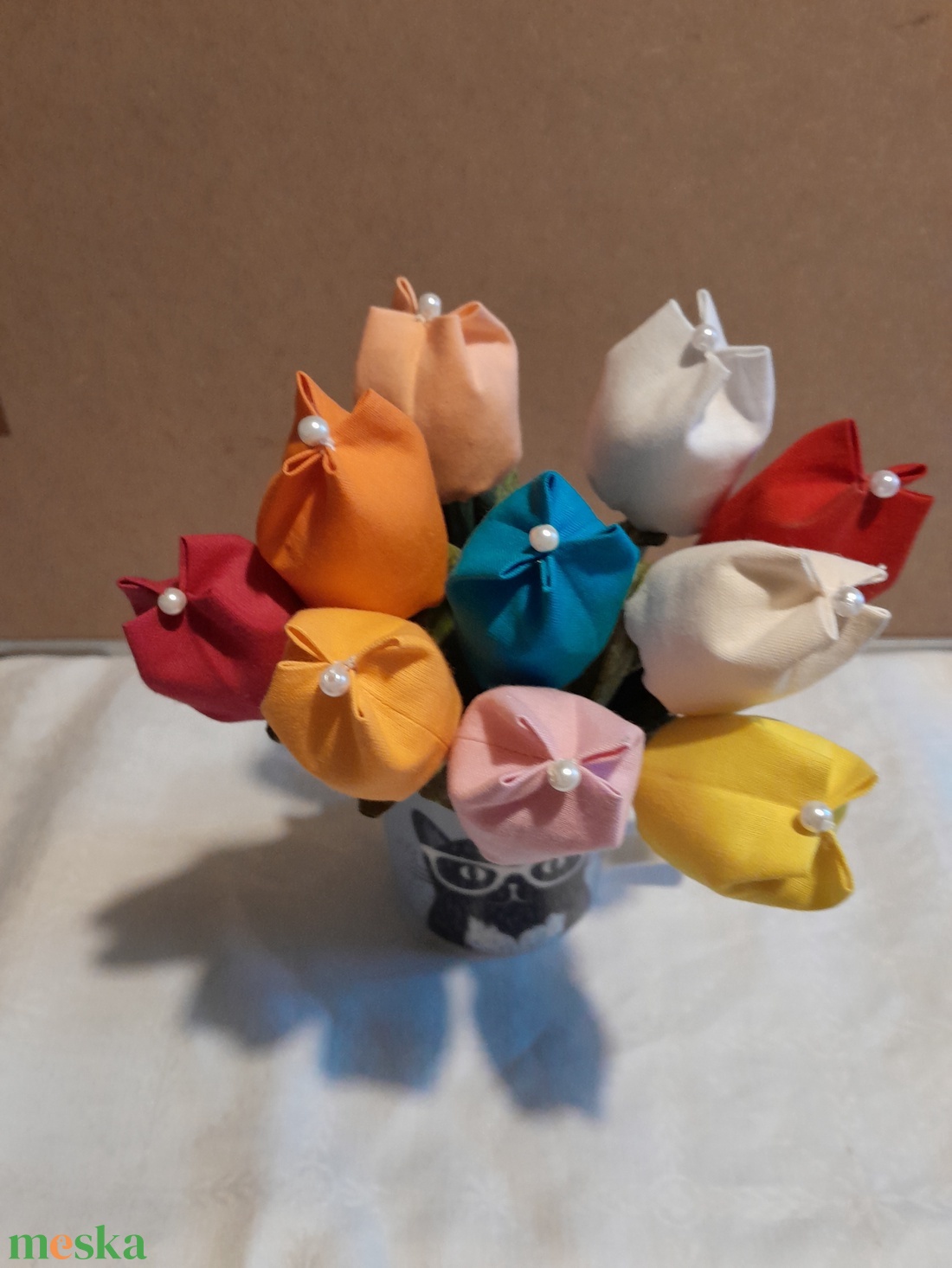 Textil tulipán 10szál - otthon & életmód - virágdekoráció - virágok - virágcsokor - Meska.hu