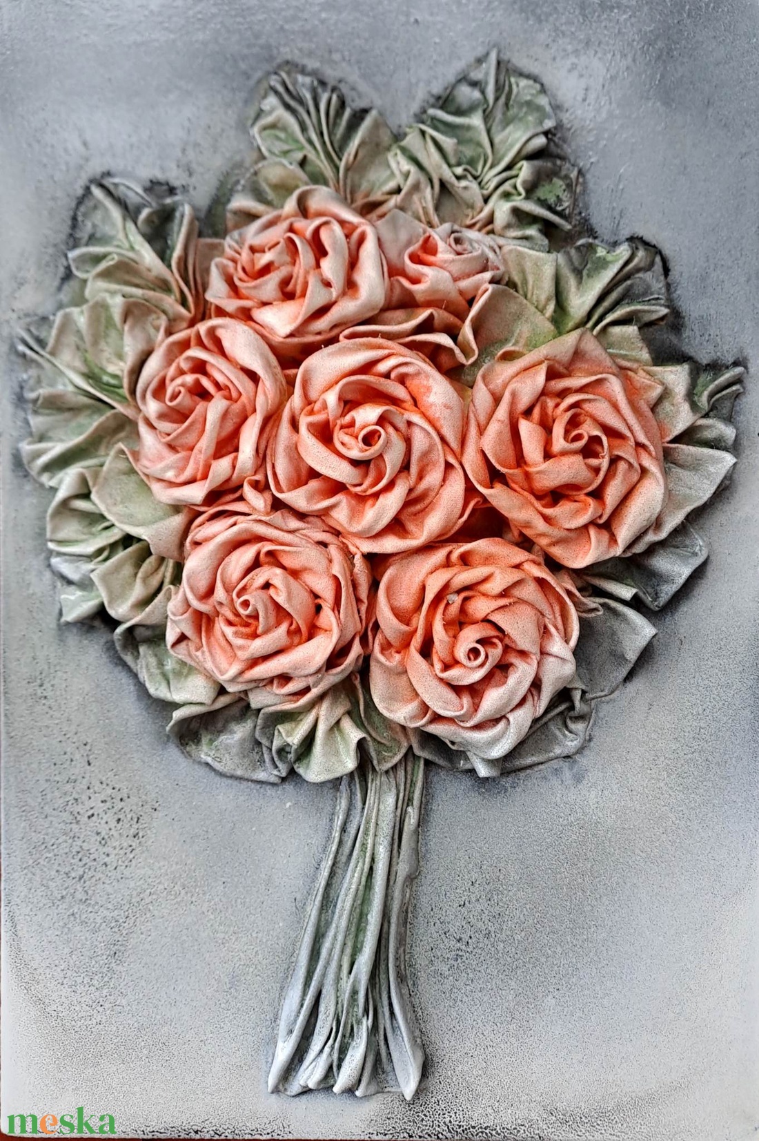  20x30cm-es rózsás falikép, textilszobrászattal készítve - művészet - más művészeti ág - Meska.hu