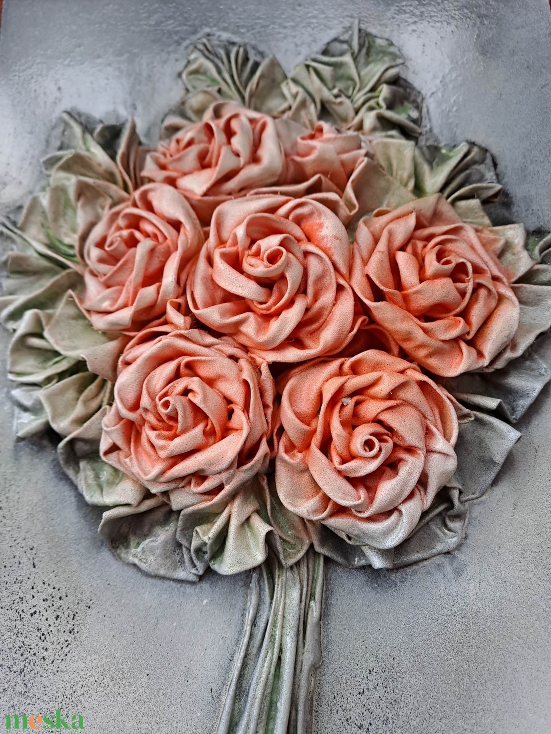  20x30cm-es rózsás falikép, textilszobrászattal készítve - művészet - más művészeti ág - Meska.hu