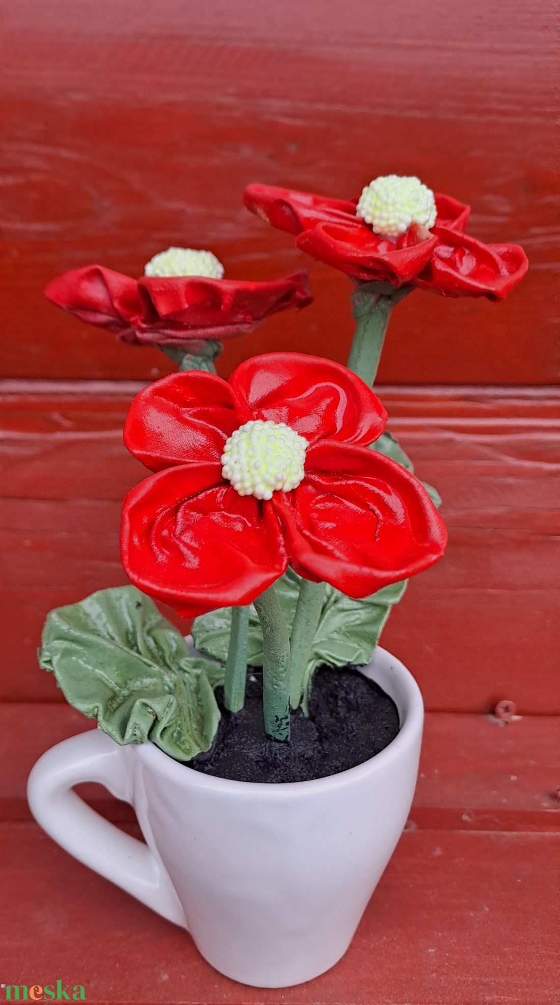 Piros kisvirágok csészében - otthon & életmód - dekoráció - Meska.hu