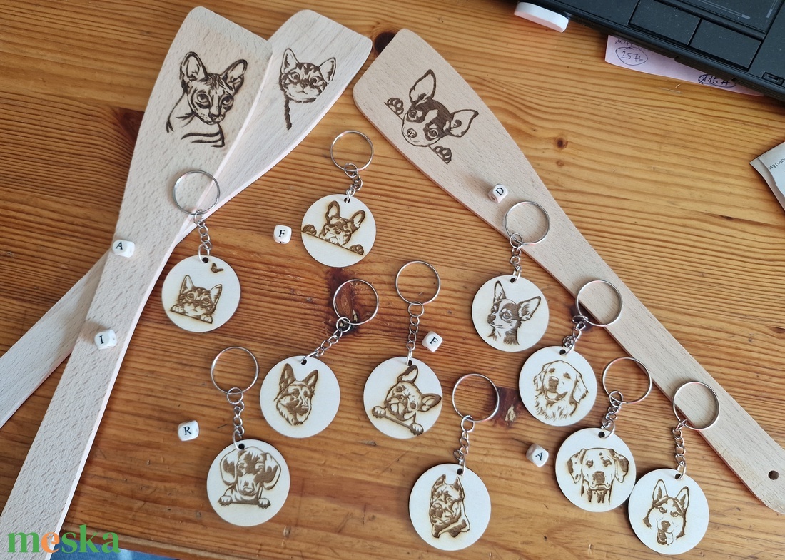 Kutyás cicás fakanál és kulcstartó - táska & tok - kulcstartó & táskadísz - kulcstartó - Meska.hu
