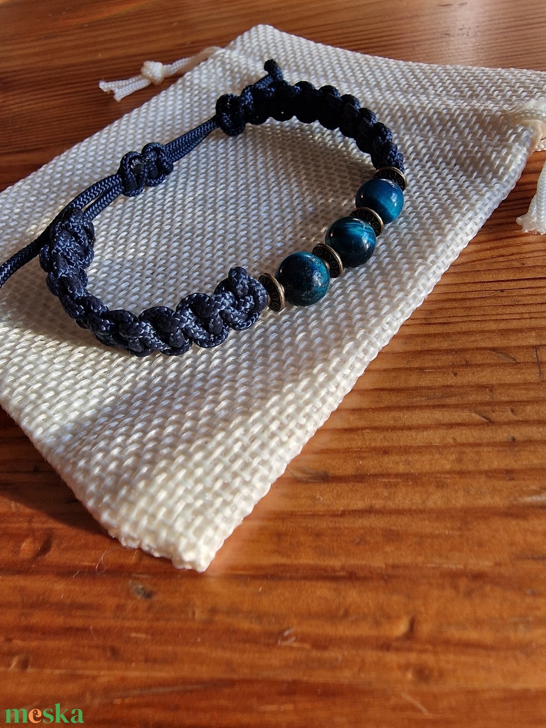 Kék tigrisszem ásvány karkötő - ékszer - karkötő - fonott karkötő - Meska.hu