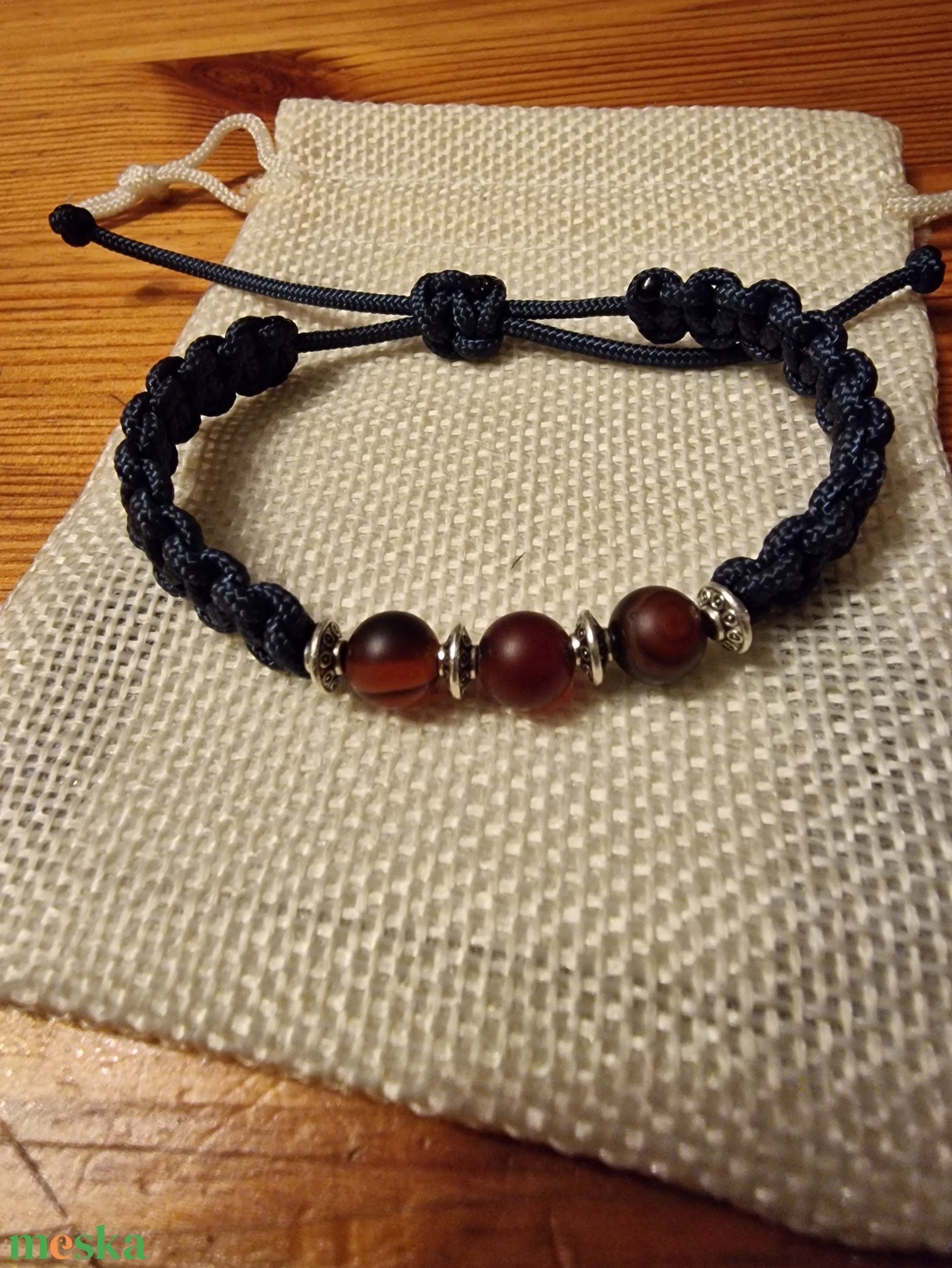 Bolygógyöngy / matt szalagos achát karkötő - ékszer - karkötő - fonott karkötő - Meska.hu