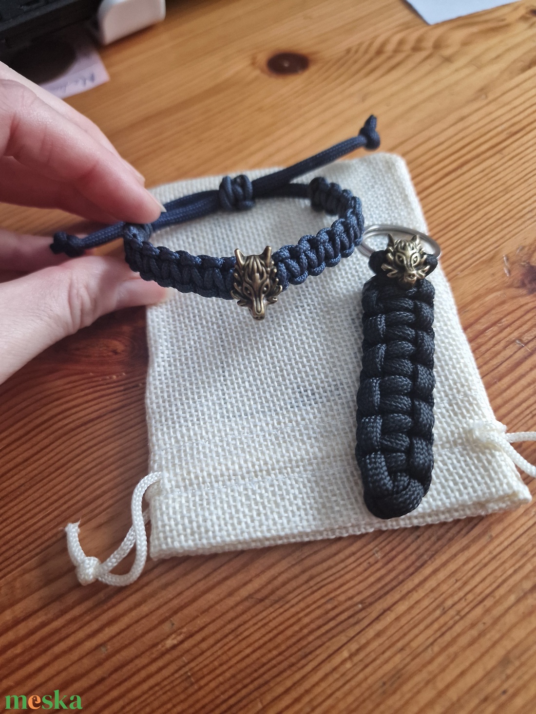 Farkas fejes szett - ékszer - karkötő - fonott karkötő - Meska.hu