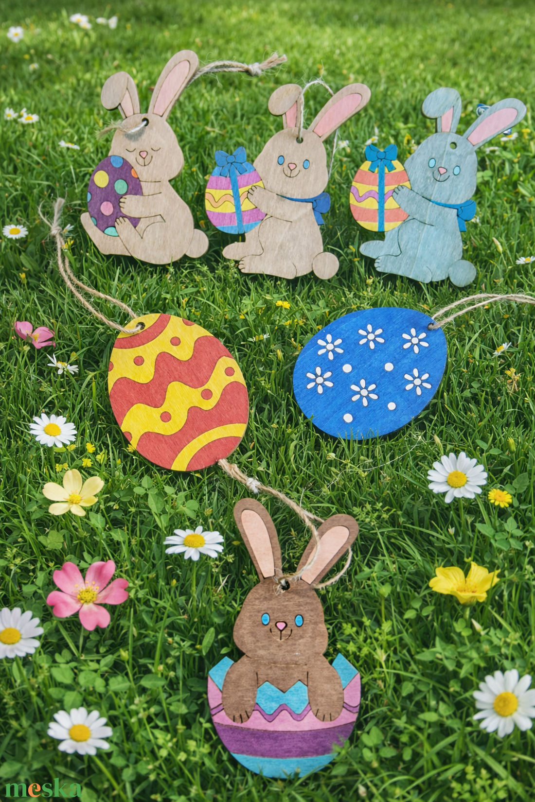 Húsvéti nyuszi és tojás díszek - esküvő - dekoráció - asztaldísz - Meska.hu