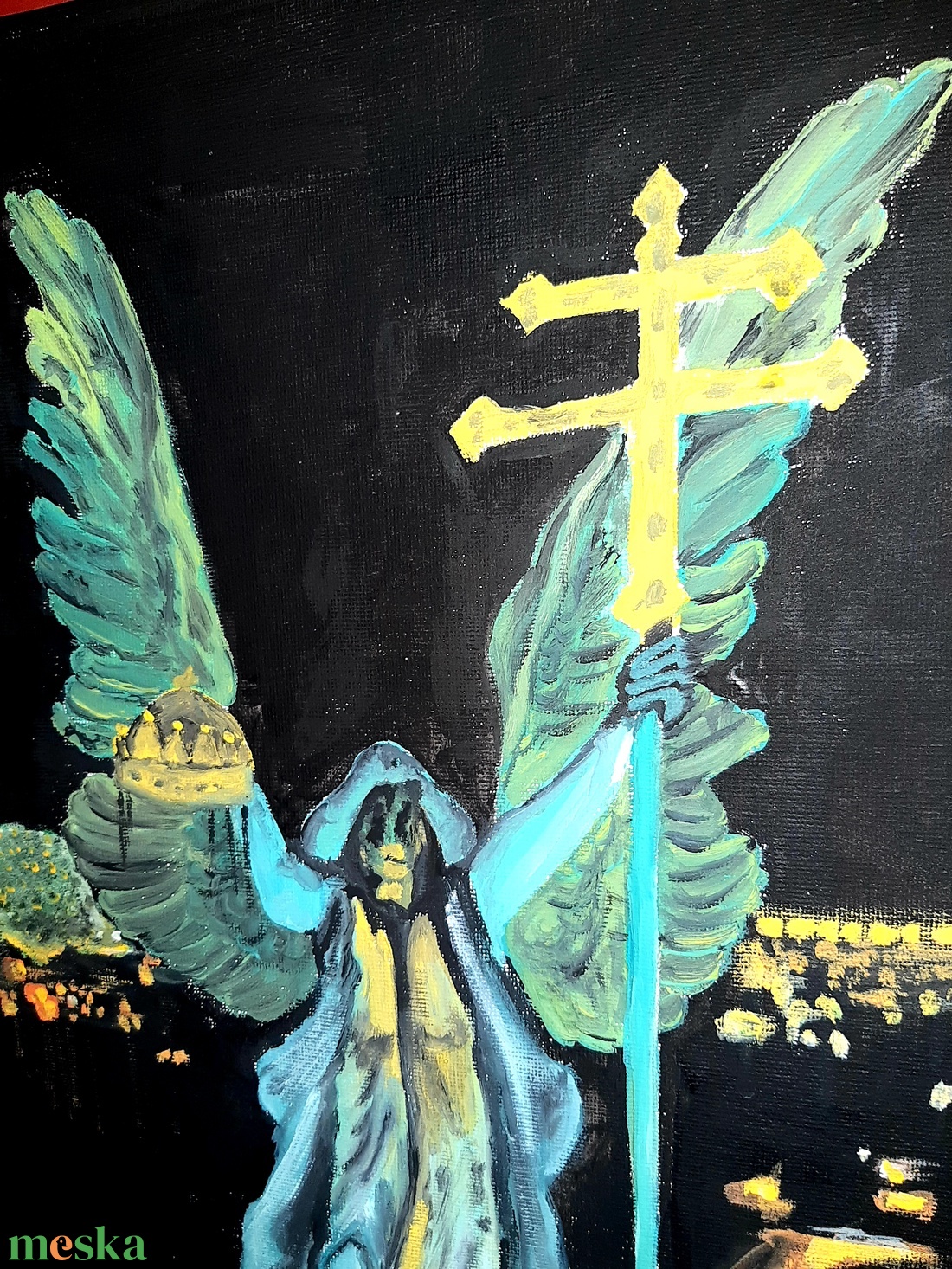 Gábriel arkangyal, Budapest, Hősök tere - művészet - festmény - akvarell - Meska.hu
