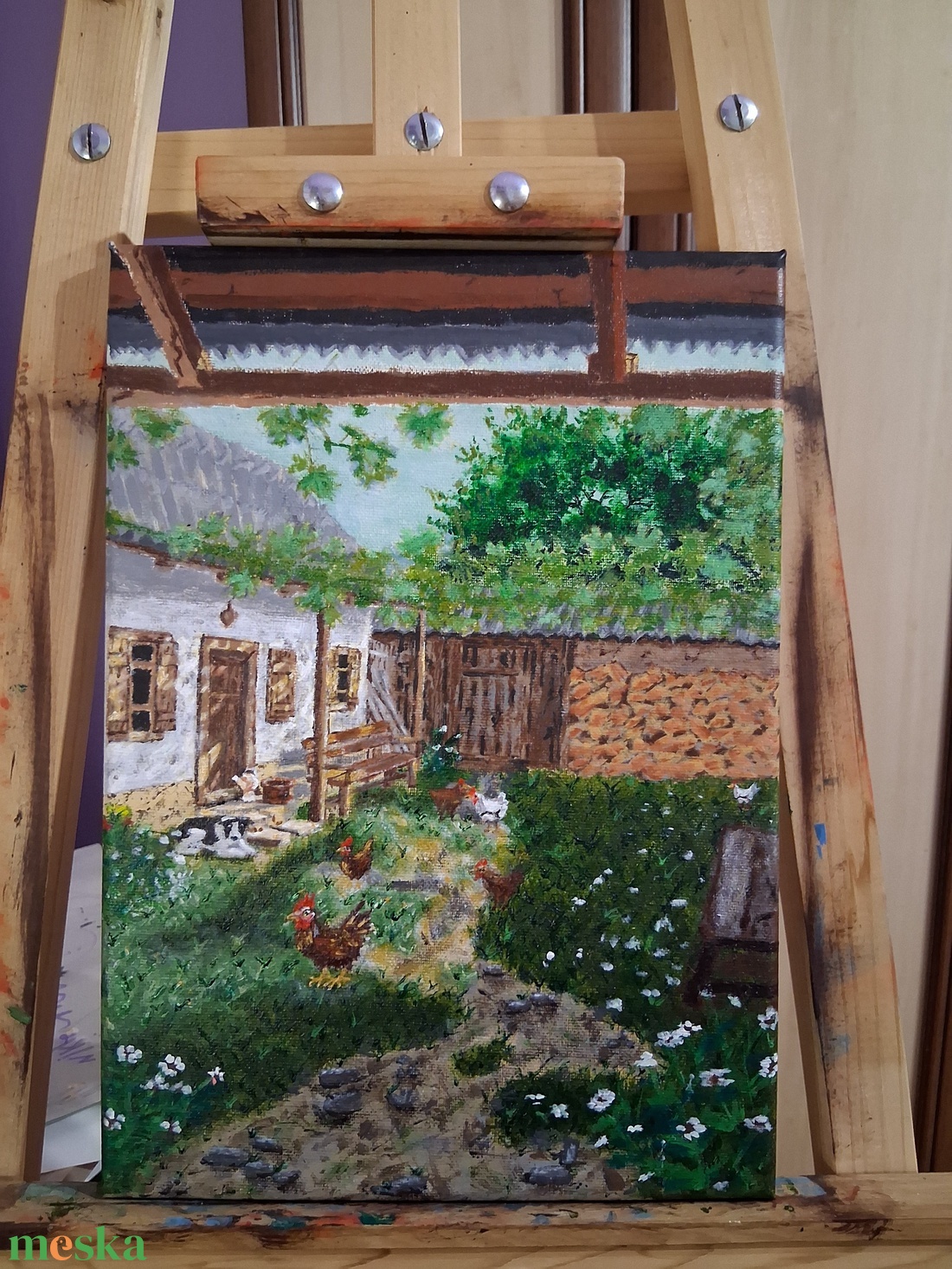 Parasztház állatokkal - művészet - festmény - akril - Meska.hu