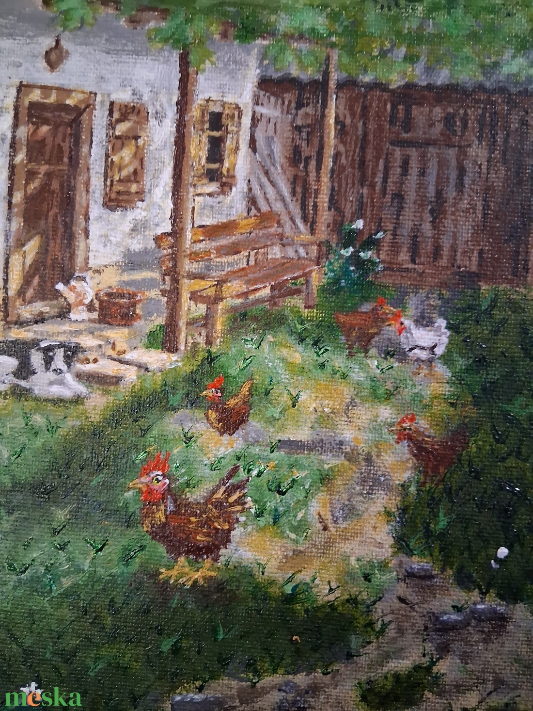 Parasztház állatokkal - művészet - festmény - akril - Meska.hu