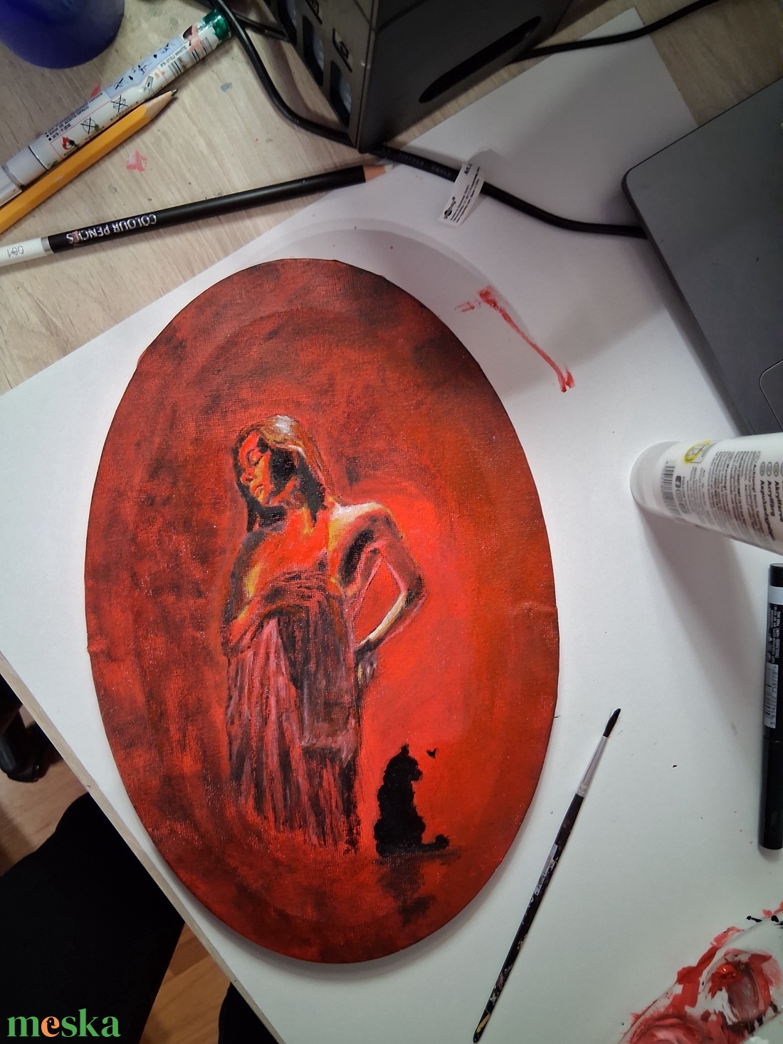 Hölgy egy cicával :) - művészet - festmény - akril - Meska.hu