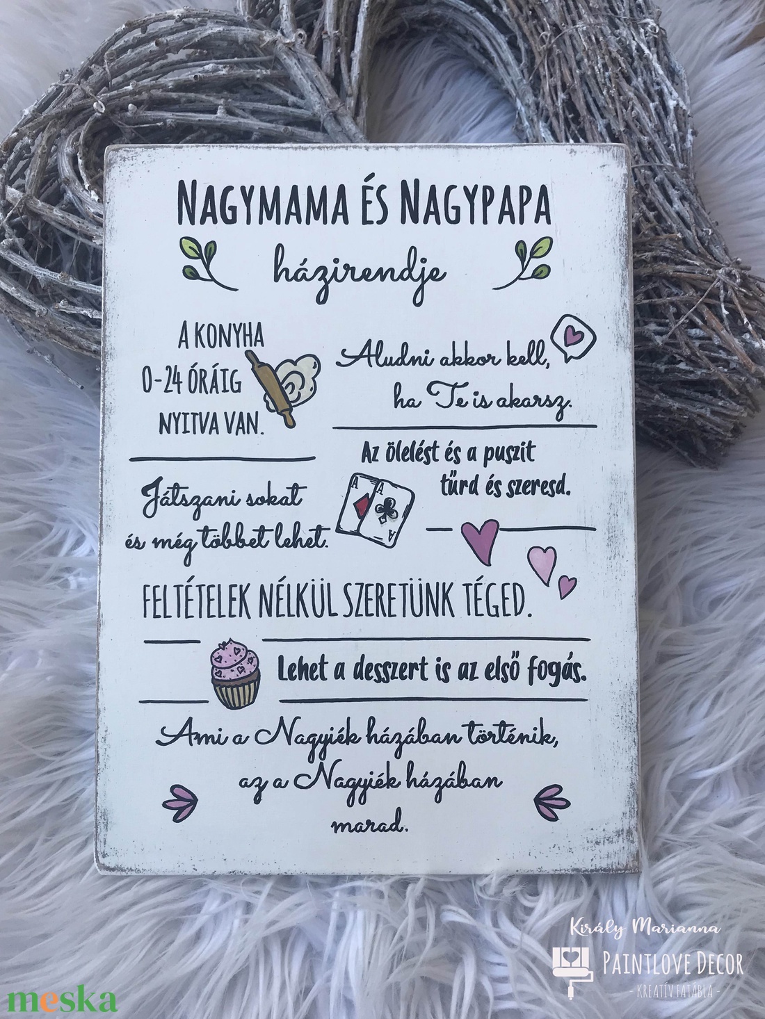Festett fatábla - Nagymama házirendje - otthon & életmód - dekoráció - fali és függő dekoráció - falra akasztható dekor - Meska.hu Festett fatábla - Nagymama házirendje - otthon & életmód - dekoráció - fali és függő dekoráció - falra akasztható dekor - Meska.hu