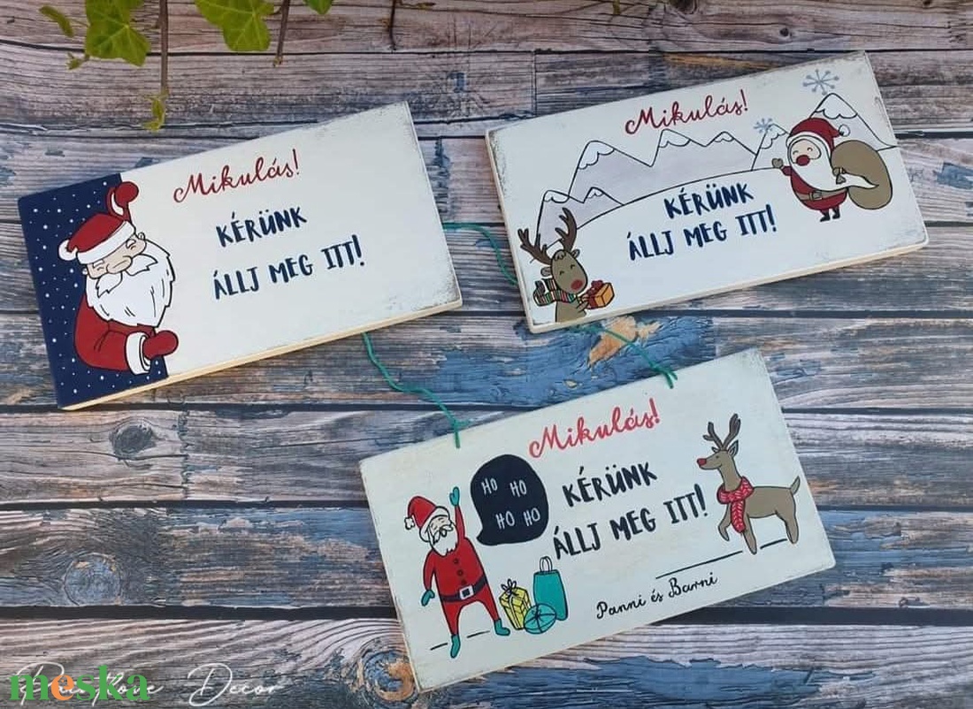 Mikulás, kérlek állj meg itt! festett fatábla - otthon & életmód - dekoráció - fali és függő dekoráció - falra akasztható dekor - Meska.hu