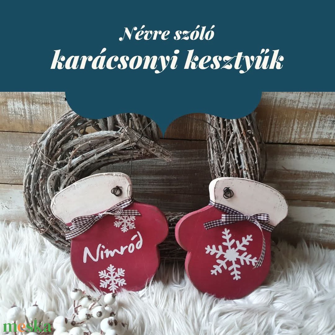 Névre szóló, festett karácsonyi kesztyűk - otthon & életmód - dekoráció - fali és függő dekoráció - falra akasztható dekor - Meska.hu