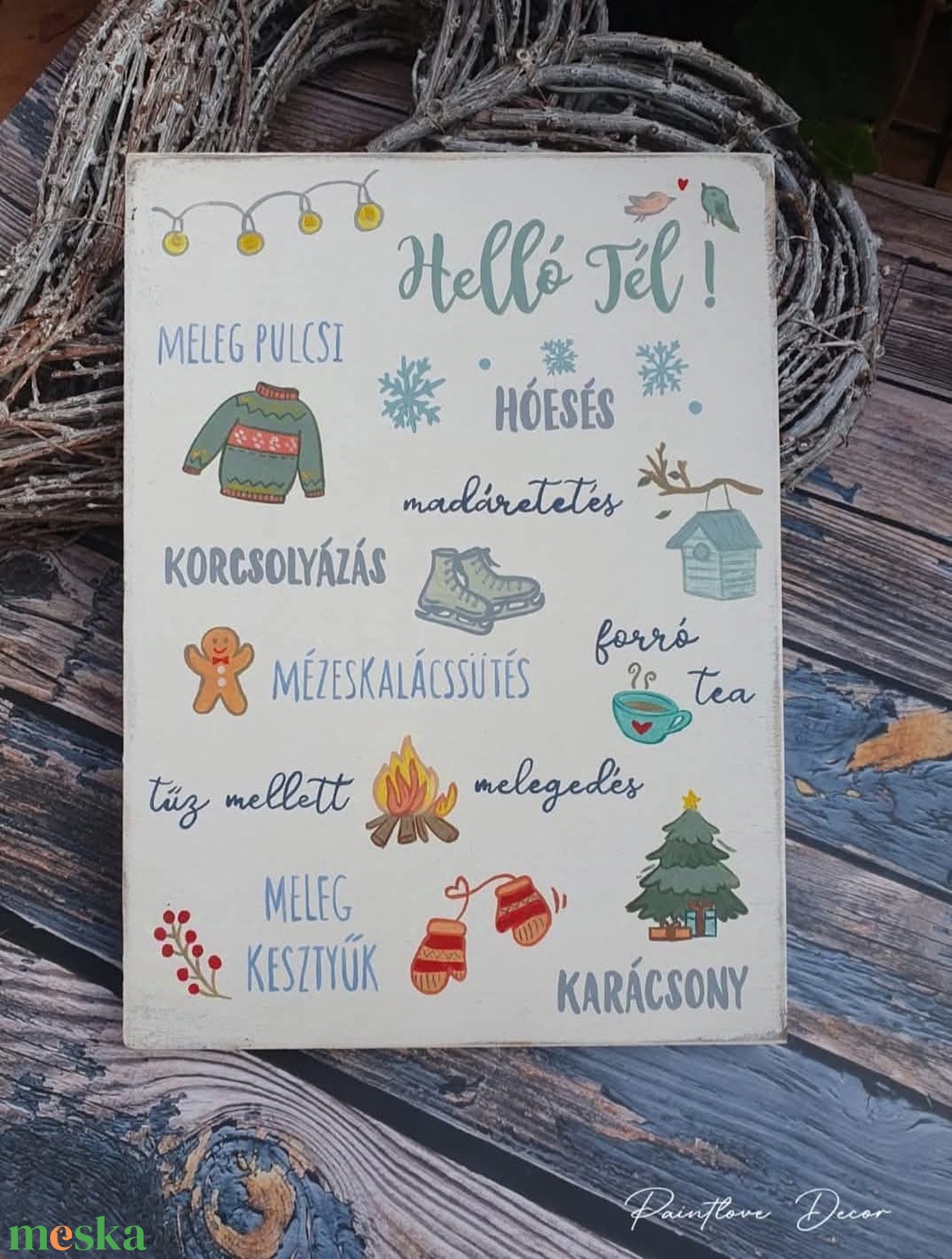 Helló tél! fatábla - otthon & életmód - dekoráció - fali és függő dekoráció - falra akasztható dekor - Meska.hu