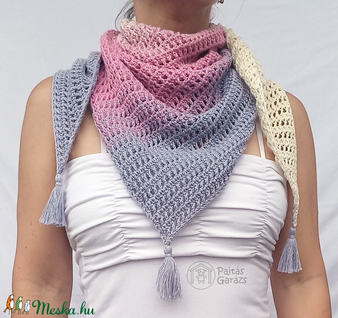 Erdeigyümölcs-joghurt horgolt kendő rojtokkal - ruha & divat - sál, sapka, kendő - kendő - Meska.hu