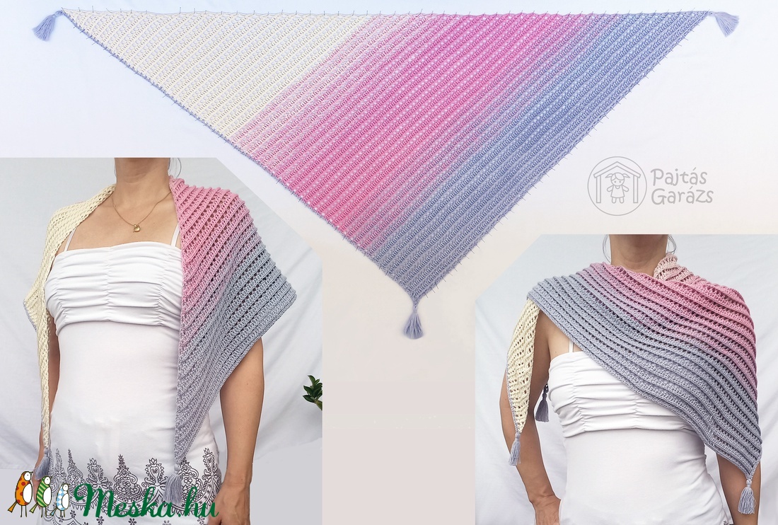 Erdeigyümölcs-joghurt horgolt kendő rojtokkal - ruha & divat - sál, sapka, kendő - kendő - Meska.hu