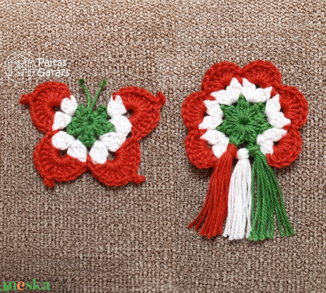 Horgolt kokárdák Ancsudli részére - ékszer - kitűző és bross - Meska.hu