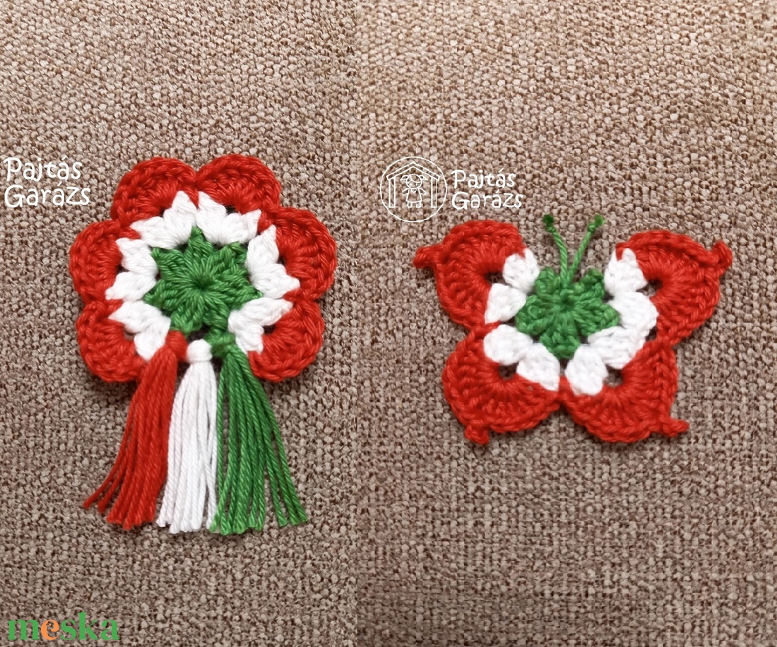 Horgolt kokárda szett TurbuczMarietta részére - ékszer - kitűző és bross - Meska.hu