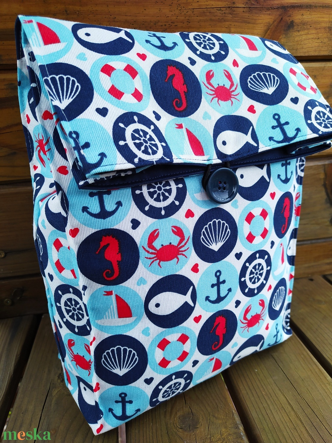 Tengeri mintás tízórais/ uzsonnás zacsi - táska & tok - uzsonna- & ebéd tartó - ebéd tasak, doboz - Meska.hu