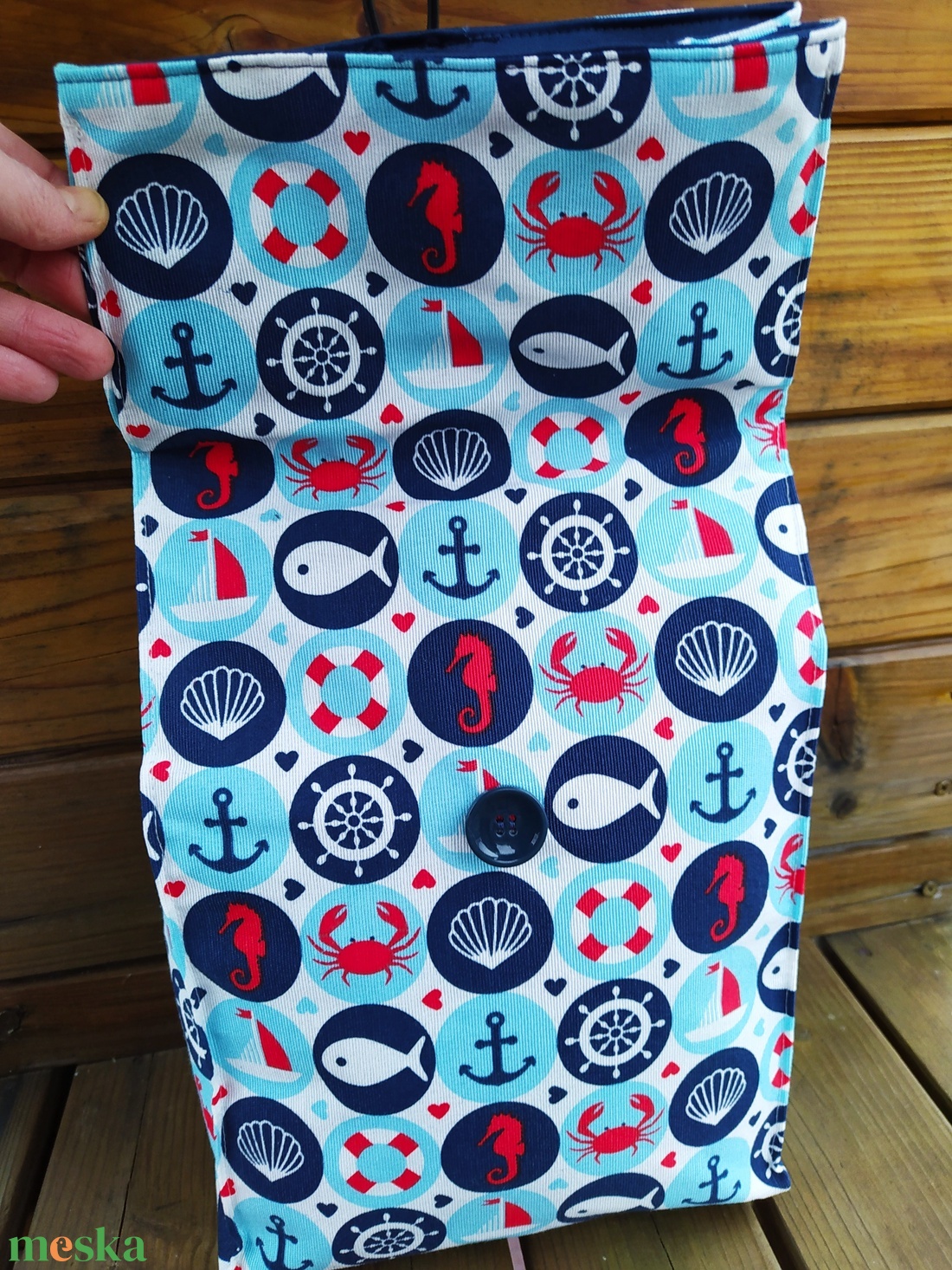 Tengeri mintás tízórais/ uzsonnás zacsi - táska & tok - uzsonna- & ebéd tartó - ebéd tasak, doboz - Meska.hu