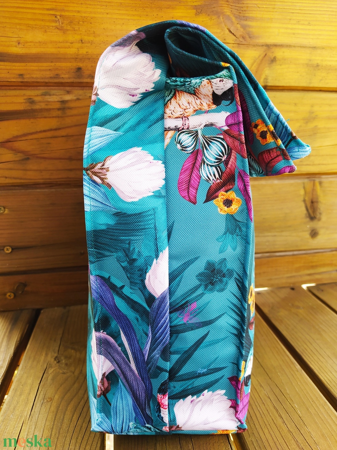 Türkiz virágmintás tízórais/ uzsonnás zacsi - táska & tok - uzsonna- & ebéd tartó - ebéd tasak, doboz - Meska.hu