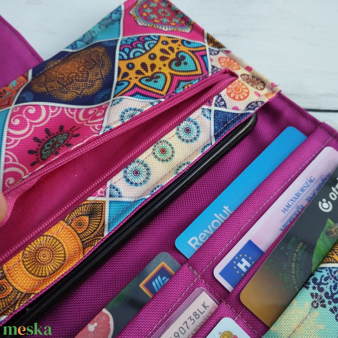 Ciklámen-csempemintás pénztárca - táska & tok - pénztárca & más tok - pénztárca - női pénztárca - Meska.hu