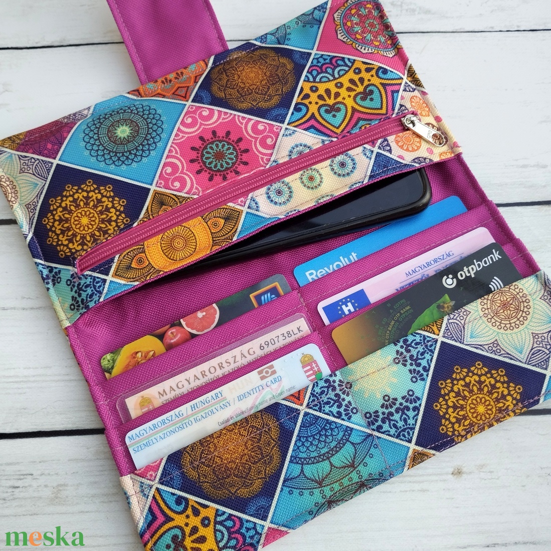 Ciklámen-csempemintás pénztárca - táska & tok - pénztárca & más tok - pénztárca - női pénztárca - Meska.hu