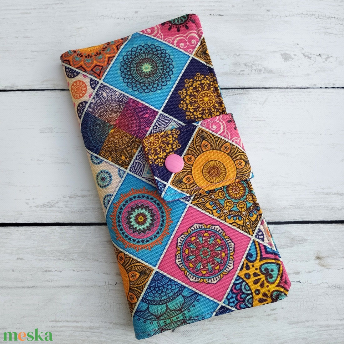 Ciklámen-csempemintás pénztárca - táska & tok - pénztárca & más tok - pénztárca - női pénztárca - Meska.hu