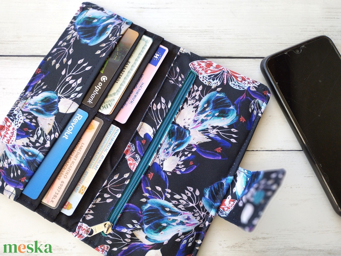 Virágos-lepkés pénztárca - táska & tok - pénztárca & más tok - pénztárca - női pénztárca - Meska.hu
