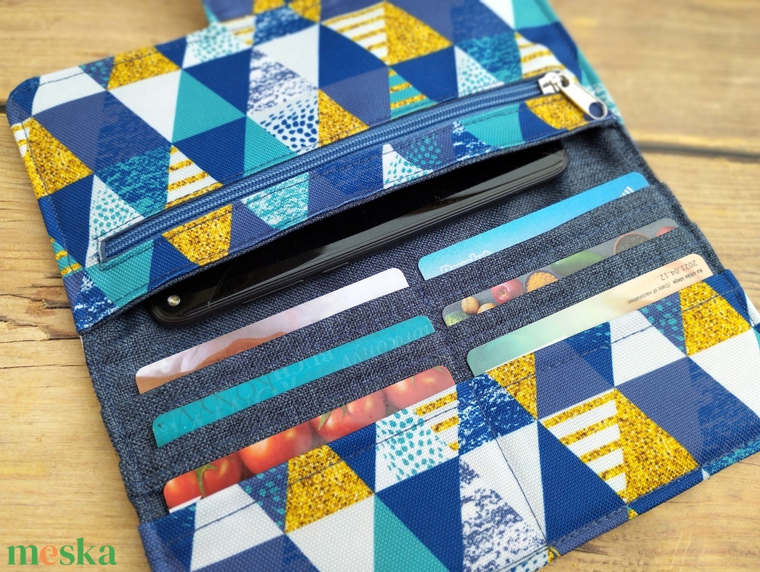Kék geometriai mintás pénztárca - táska & tok - pénztárca & más tok - pénztárca - női pénztárca - Meska.hu