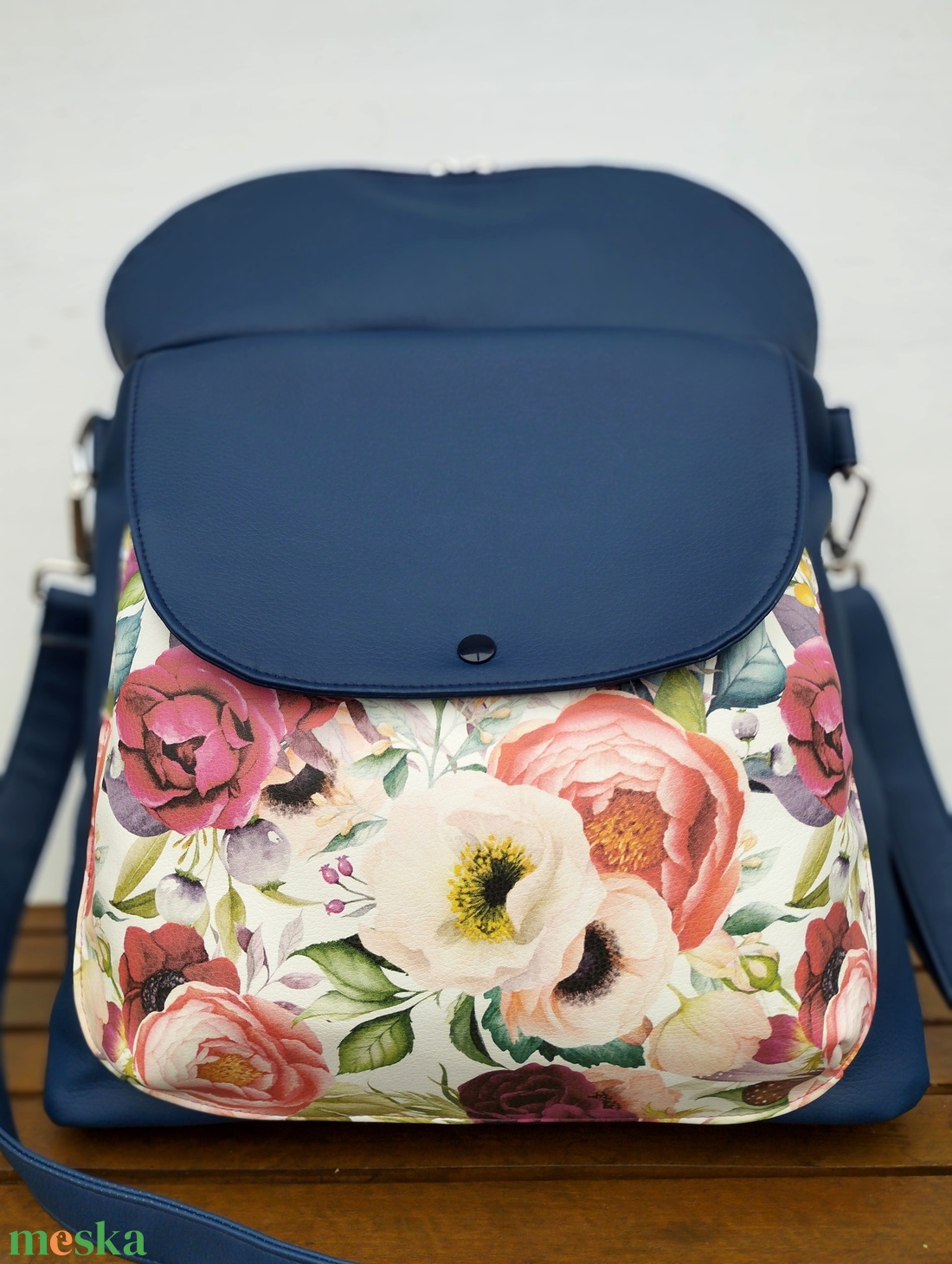Kék textilbőr virgmintás hátizsák  - táska & tok - hátizsák - hátizsák - Meska.hu