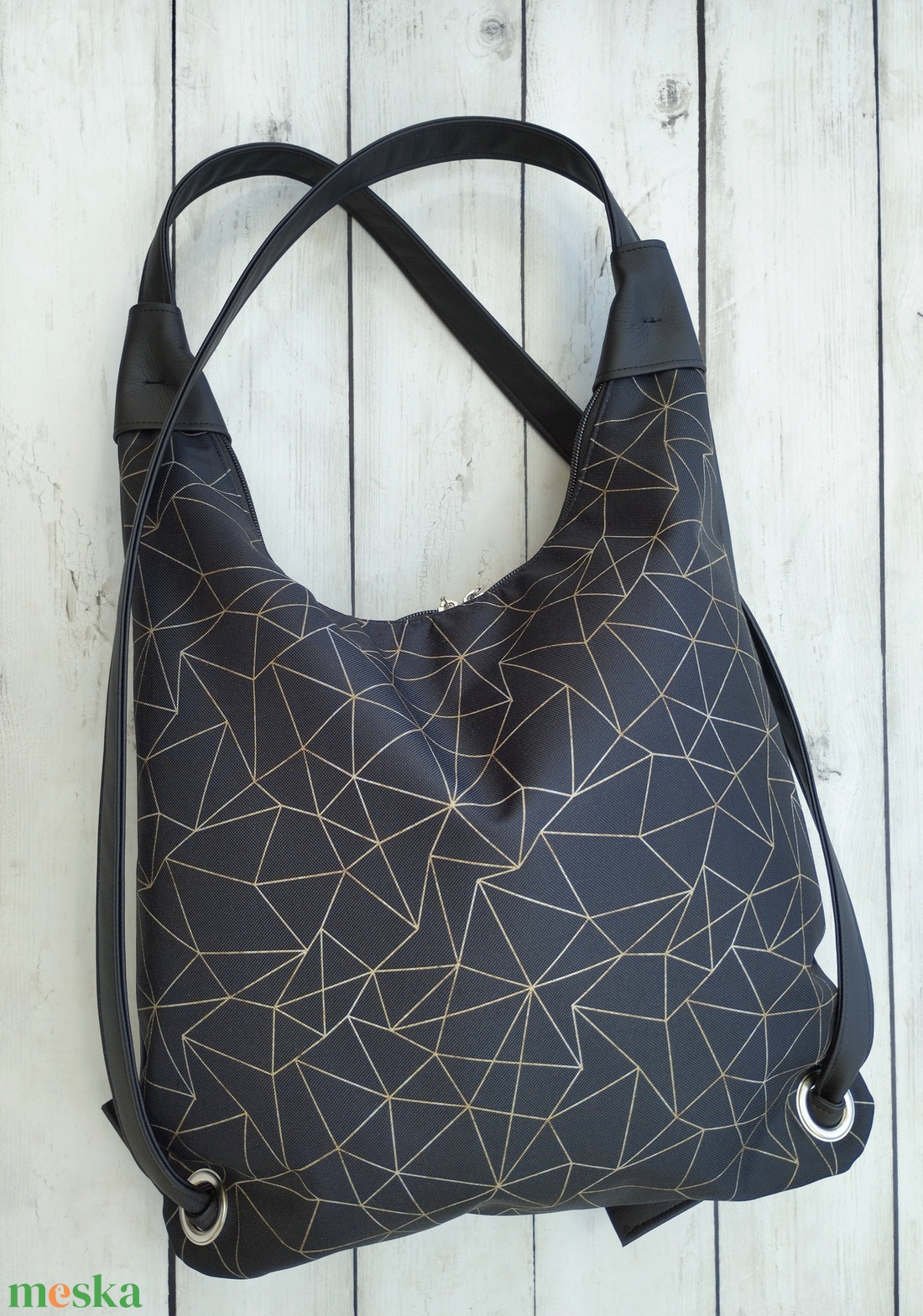 Fekete textilbőr hátizsák  - táska & tok - variálható táska - Meska.hu