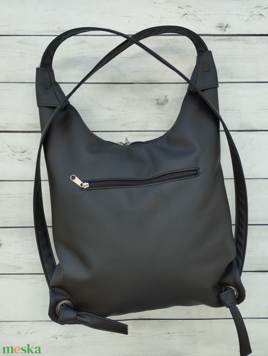 Fekete textilbőr hátizsák  - táska & tok - variálható táska - Meska.hu