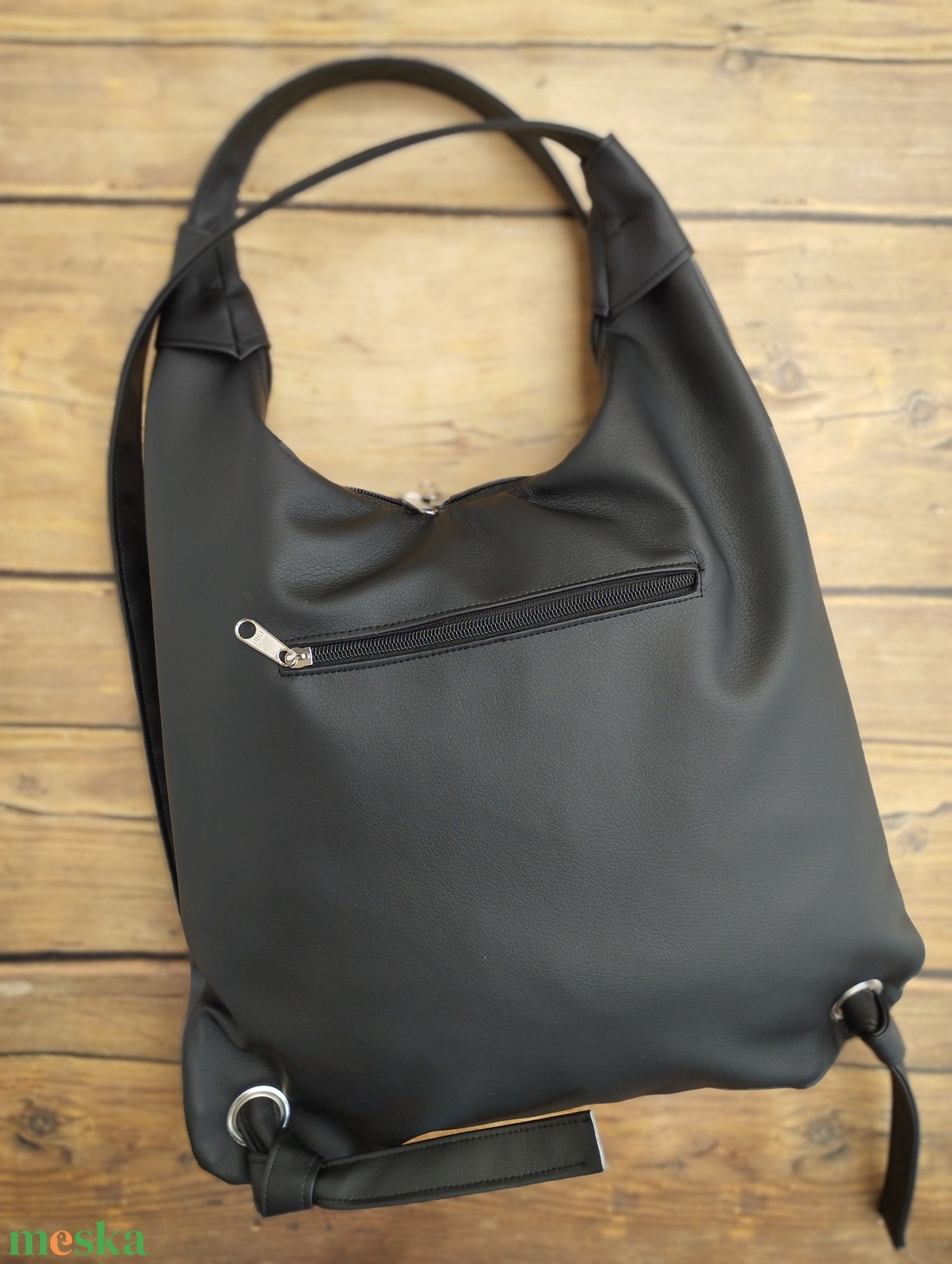 Fekete textilbőr hátizsák  - táska & tok - variálható táska - Meska.hu