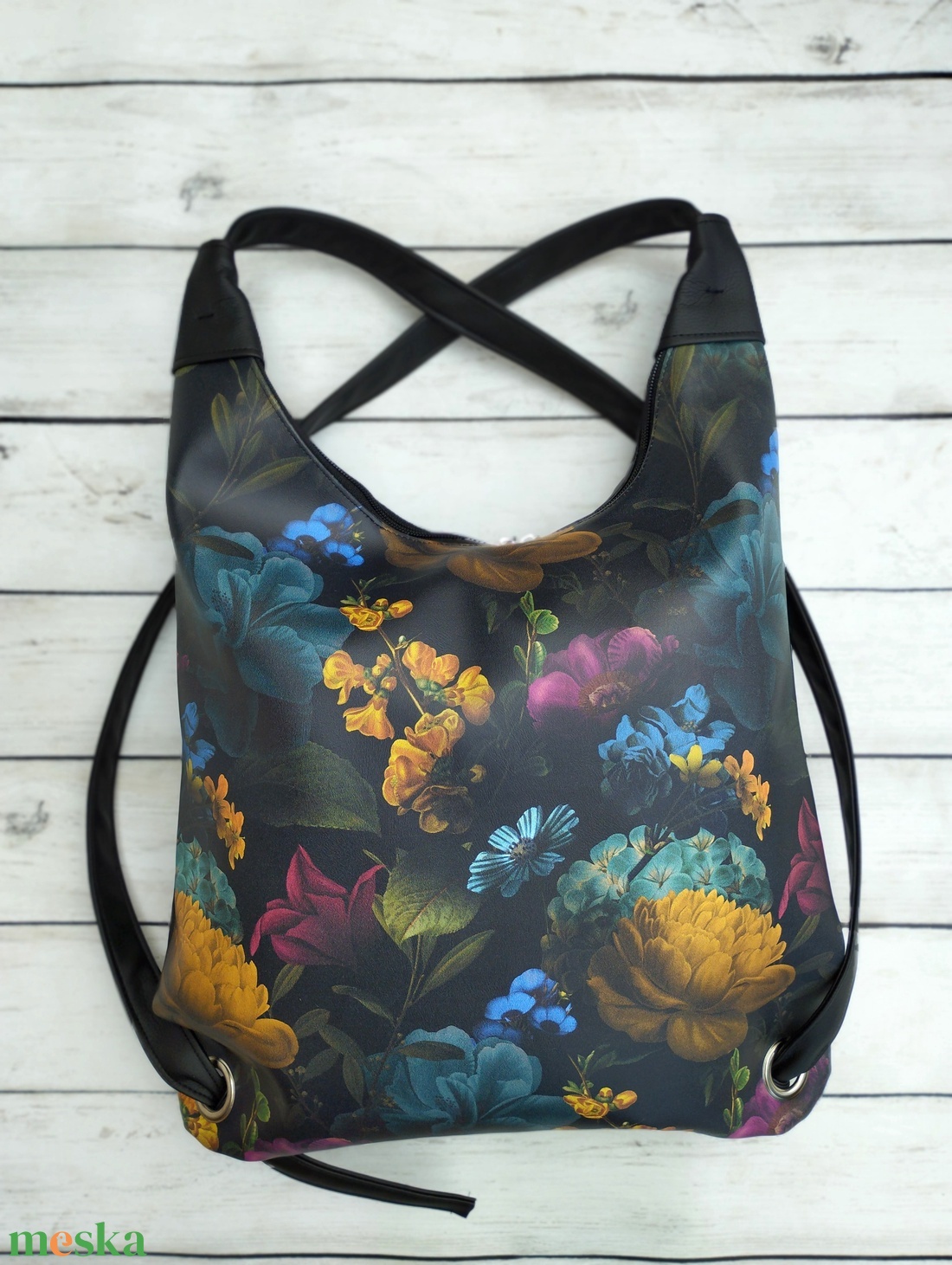 Fekete textilbőr hátizsák  - táska & tok - variálható táska - Meska.hu