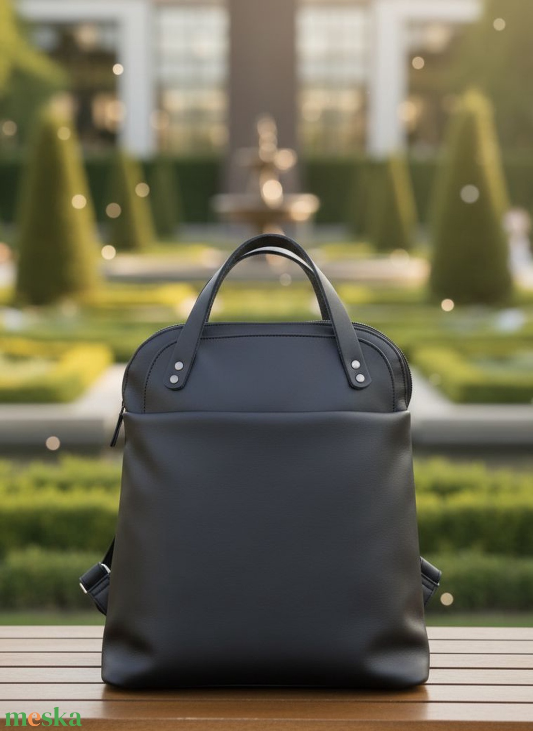 Fekete textilbőr geometriai mintás hátizsák  - táska & tok - hátizsák - hátizsák - Meska.hu