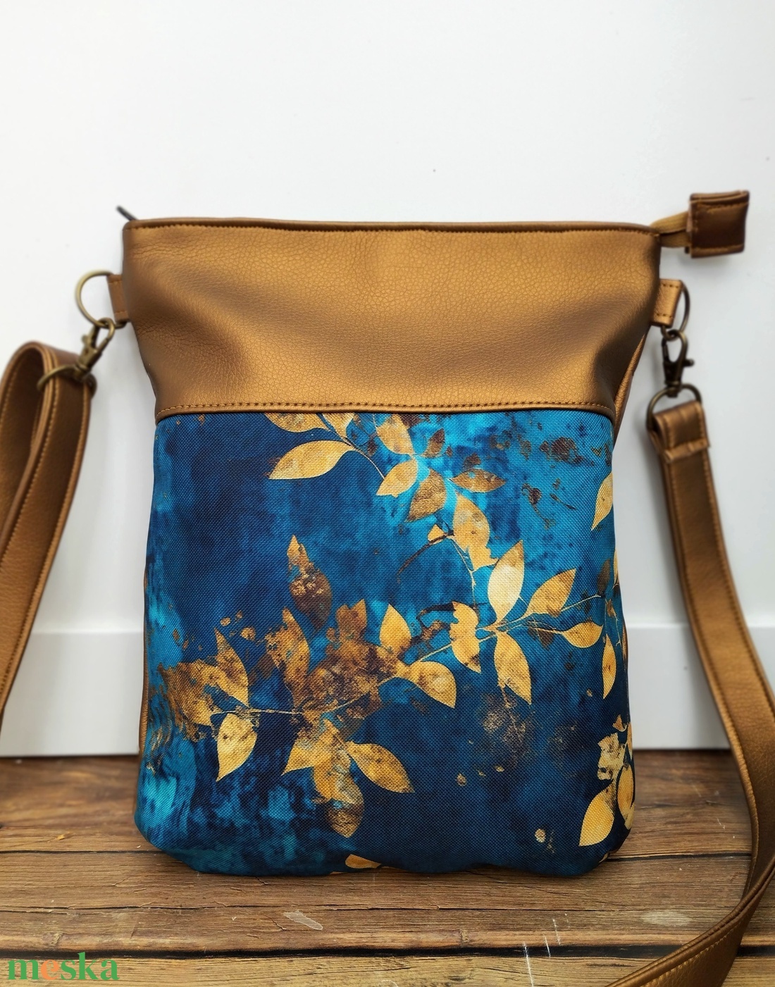 Bronz- türkiz leveles válltáska  - táska & tok - kézitáska & válltáska - válltáska - Meska.hu