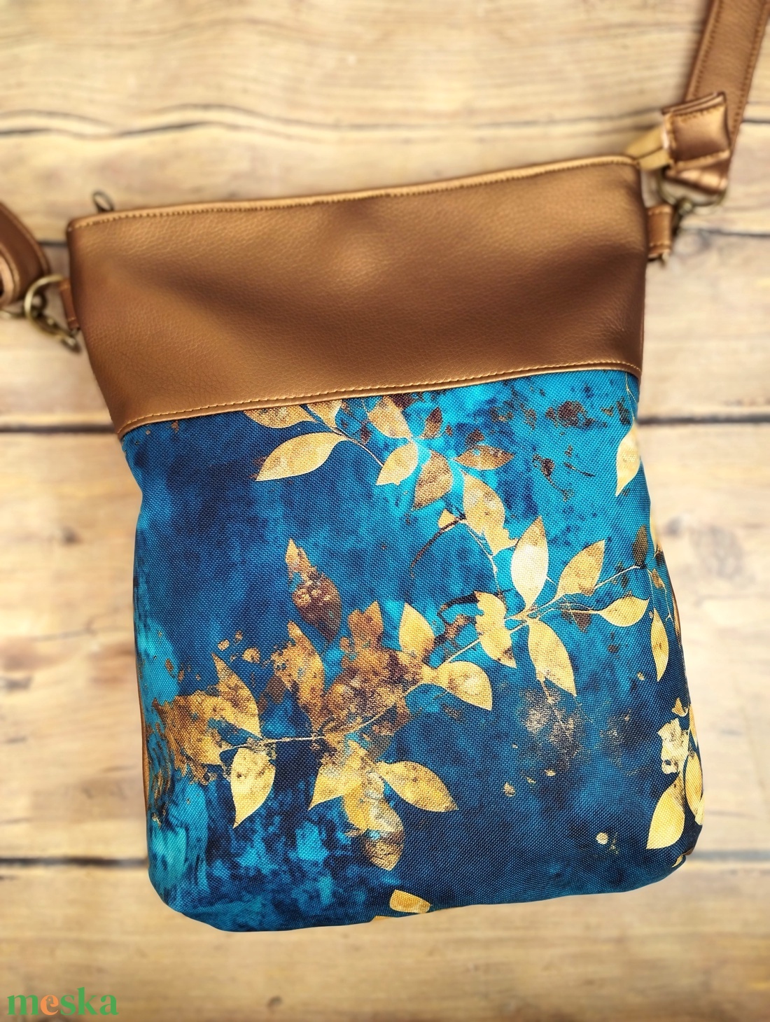 Bronz- türkiz leveles válltáska  - táska & tok - kézitáska & válltáska - válltáska - Meska.hu