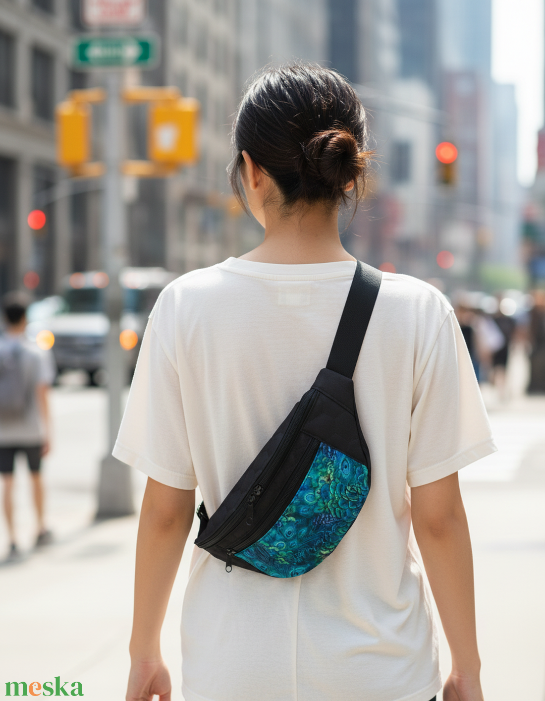 Fekete-türkiz maxi övtáska  - táska & tok - övtáska - Meska.hu