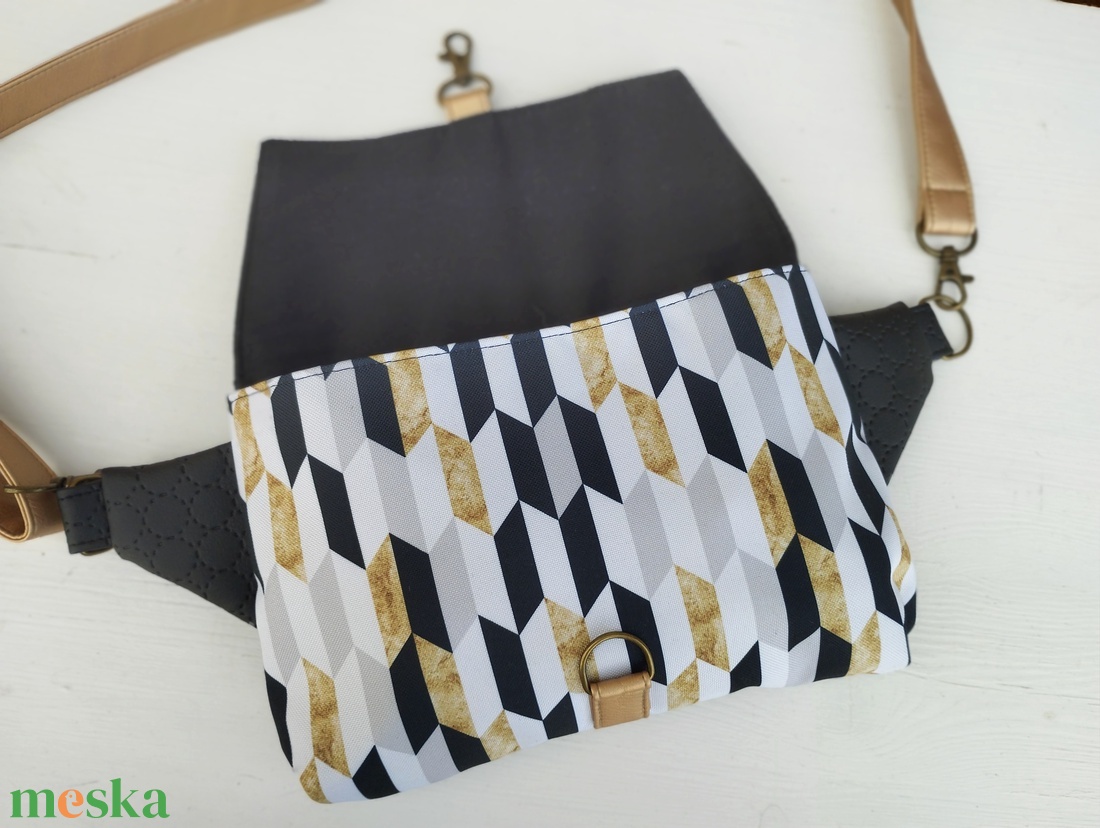 Fekete- geometriai mintás textilbőr övtáska  - táska & tok - övtáska - Meska.hu