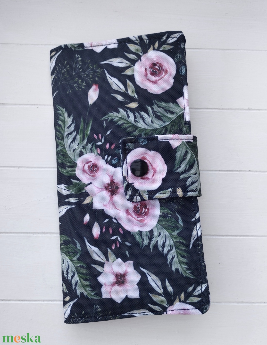 Fekete rózsás pénztárca - táska & tok - pénztárca & más tok - pénztárca - női pénztárca - Meska.hu