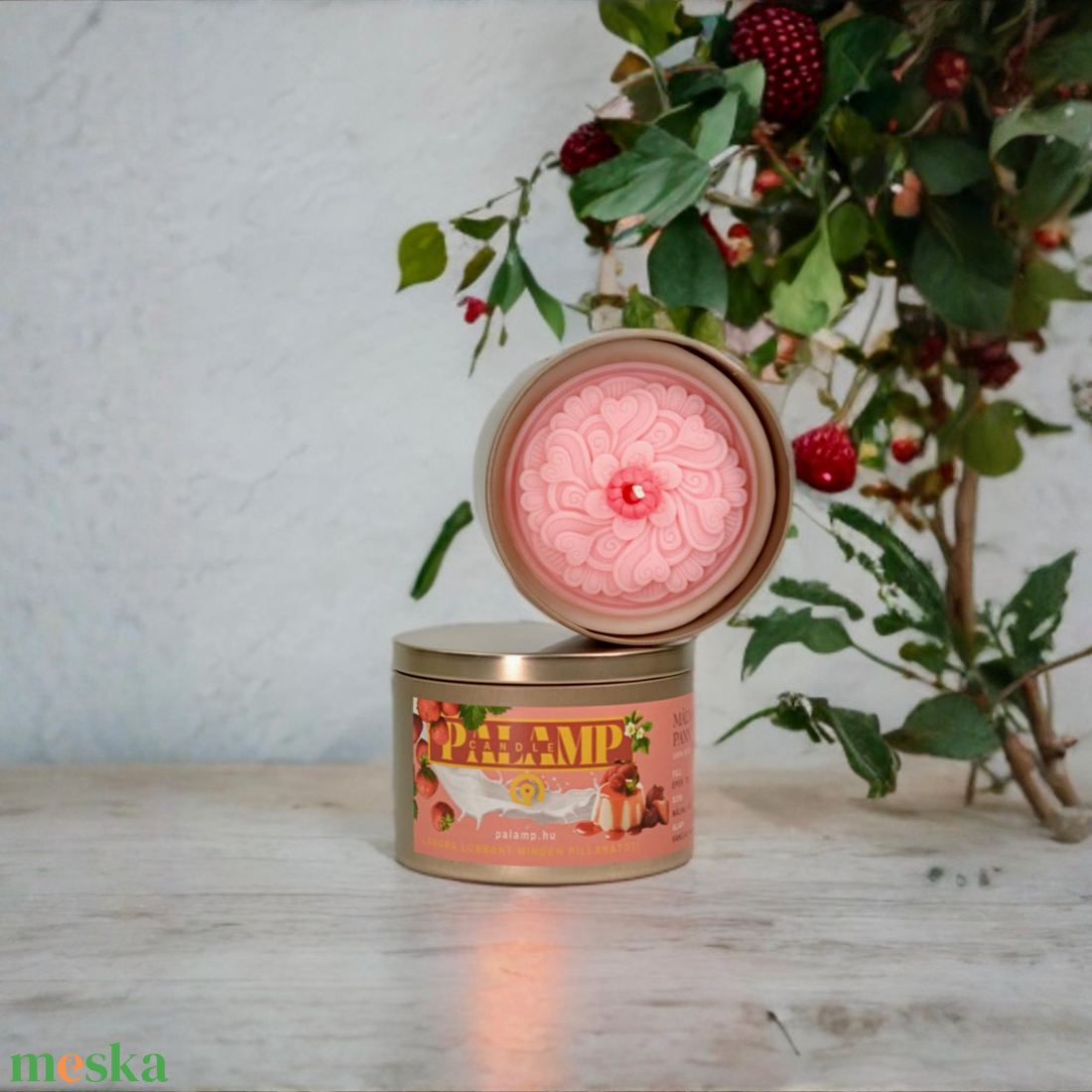Panna cotta, raspberry tégelyes gyertya  - otthon & életmód - gyertya, illat, aroma - gyertya - Meska.hu