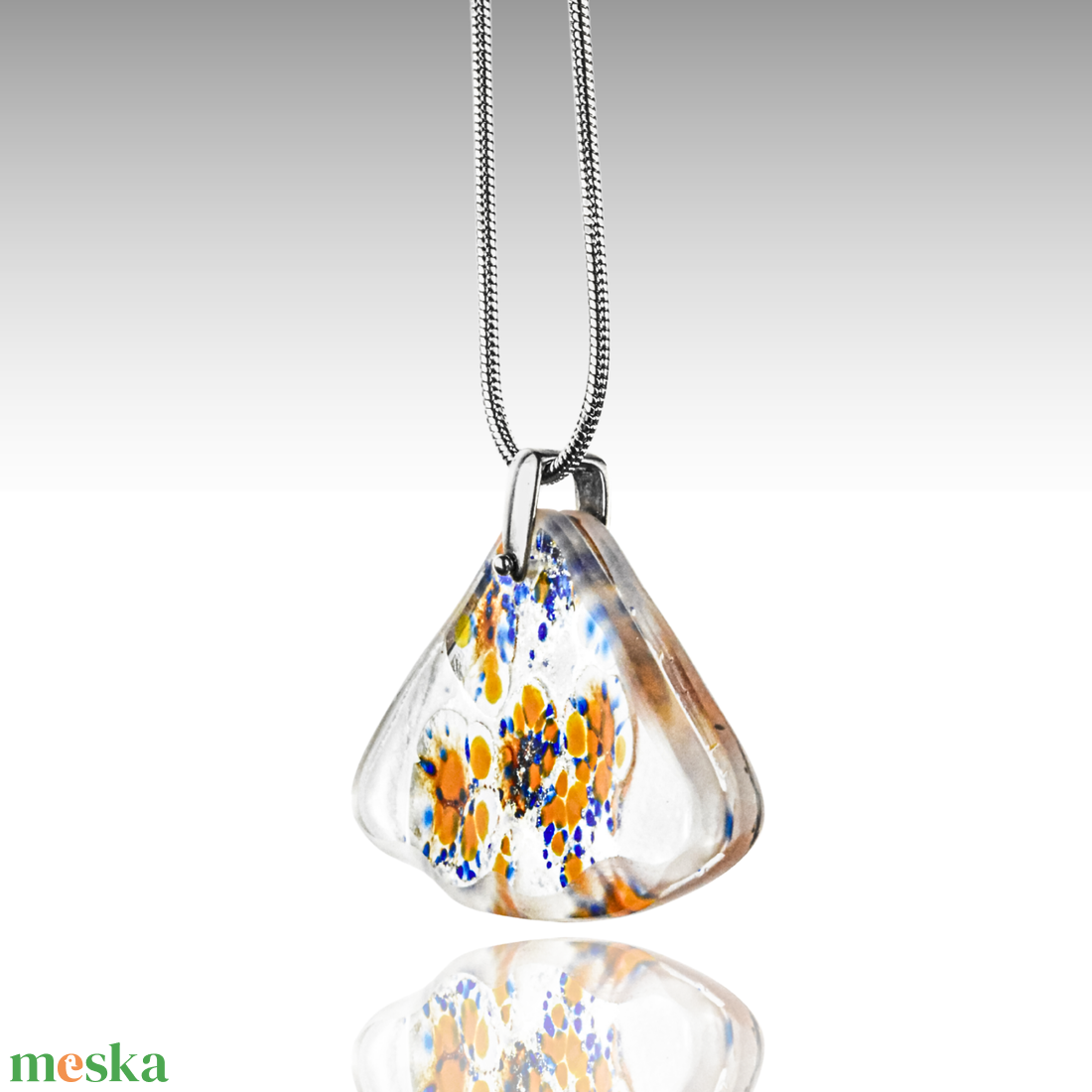 Virágos mező üveg iparművészeti nyaklánc - ékszer - nyaklánc - medálos nyaklánc - Meska.hu